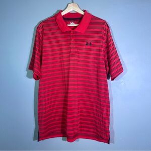 Under Armour Mens Golf Polo Size Large Red Striped Heat Gear